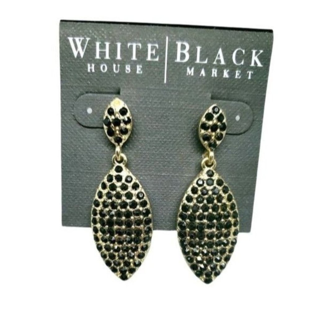 White House Black Market Womens Snakeskin Black Teardrop Gold Tone Earr 13$